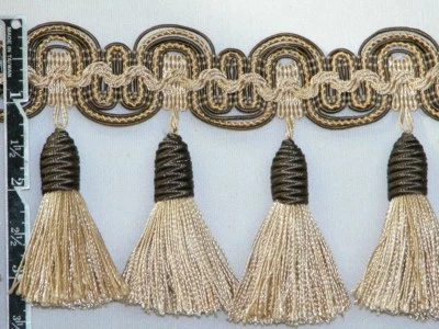 3» высокого класса кисточки дизайнер кисточки бахрома отделка темно-коричневый желтовато-коричневый на ярд - Изображение 1 из 2