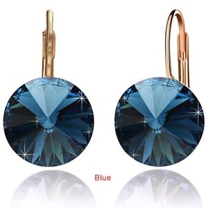 Fashion 18 K Gold Round Blue Zircon Dangle Drop Earring Valentine's Day Jewelry 