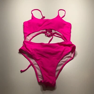 NUEVO Traje de Baño Monokini Rosa Caliente Corte Alto Correas Ajustables Para Mujer Grande Foto 1 de 4