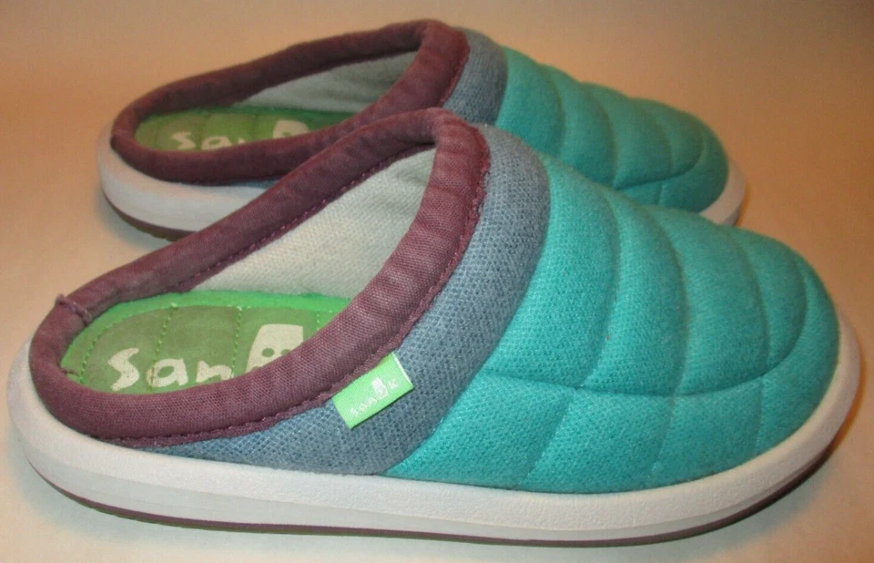 Zapatillas Sanuk Lil' Puffer Mujer Talla 5 Cojín Cómodas Turquesa Slide Mule Foto 1 de 4