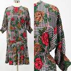 80s Vintage Womens Floral 2-Piece Skirt Suit Dress Elasticized Waist, XL 