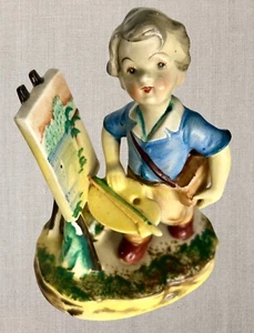 Vtg Hand Painted Boy Artist Figurine w Easel Hpainted Canvas Palette Japan - Picture 1 of 6