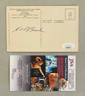 Autographed Edd Roush Hall of Fame postcard JSA certified - Image 1 of 2