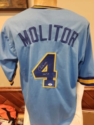 BEAUTIFUL Paul Molitor HOF 04 AUTO'D Milwaukee Brewers Powder Blue Jersey, PSA! - Image 1 of 4