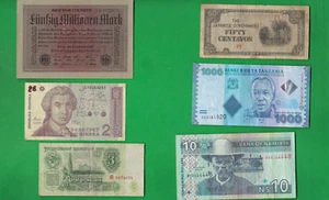 WORLD MIX 1923 - 2015 ~ 6 X PAPER MONEY LOT # 8720 (*-*) GERMANY , JAPAN , ETC. - Picture 1 of 2