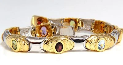 NATURAL PERIDOT CITRINE AMETHYST AQUAMARINE & GARNET BRACELET 14KT** - Image 1 of 4