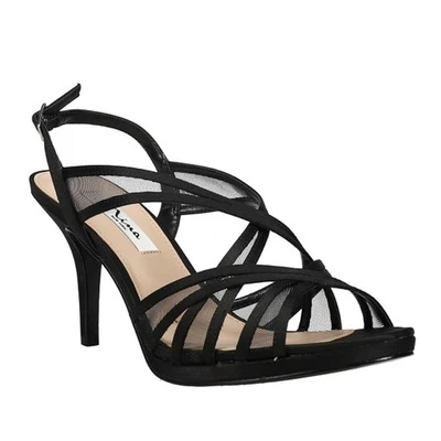 Sandalias de tacón alto Nina para mujer 9,5 M negras con tiras Bess nuevas en caja JF6 Foto 1 de 4