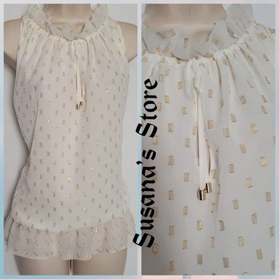 NUEVO CON ETIQUETAS TOP SEXY BEBE TALLA XL SIN MANGAS CON VOLANTES CUELLO CORBATA PRECIO DE VENTA SUGERIDO POR EL FABRICANTE $79.00 Foto 1 de 4