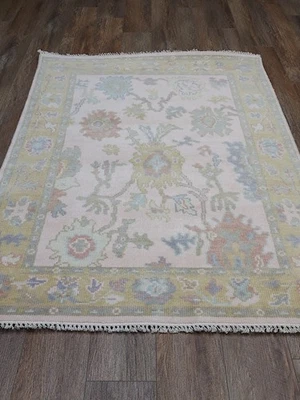 Alfombra turca Bohemia Oushak, alfombra contemporánea turca Oushak hecha a mano, 4x6 pies Foto 1 de 4