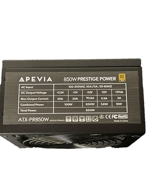 Fuente de alimentación Apevia Prestige 850w ATX PSU ATX-PR850W ATX 3.0 + PCIE 5.0 80+ dorada Foto 1 de 2