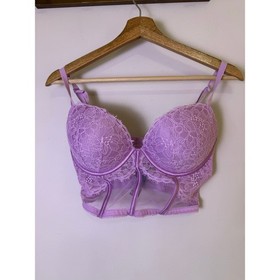 Victoria&rsquo;s Secret Very Sexy Push-Up Bustier Bra Lavender Lace Mesh Corset 32DD
