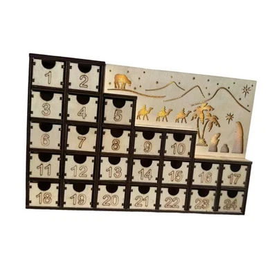 Weihnachten Holz Adventskalender mit 24 Schubladen Schreibtisch Ornament Home - Image 1 of 4