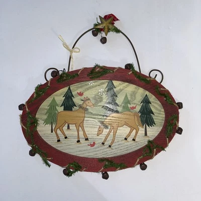 Letrero de Navidad vintage renos cardenales hecho a mano madera colgante de pared Foto 1 de 4