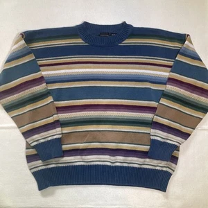 Vintage Structure Knit Sweater Striped Heavy Long Sleeve Mens Size L Preppy 90s - Picture 1 of 8