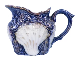 Oyster Shells Creamer Cobalt Blue Embossed Roses Gold Highlights Antique - Picture 1 of 8