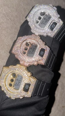 Moissanite Fully Iced Out G-SHOCK DW-6900 – D Color, Flawless Clarity - Image 1 of 4