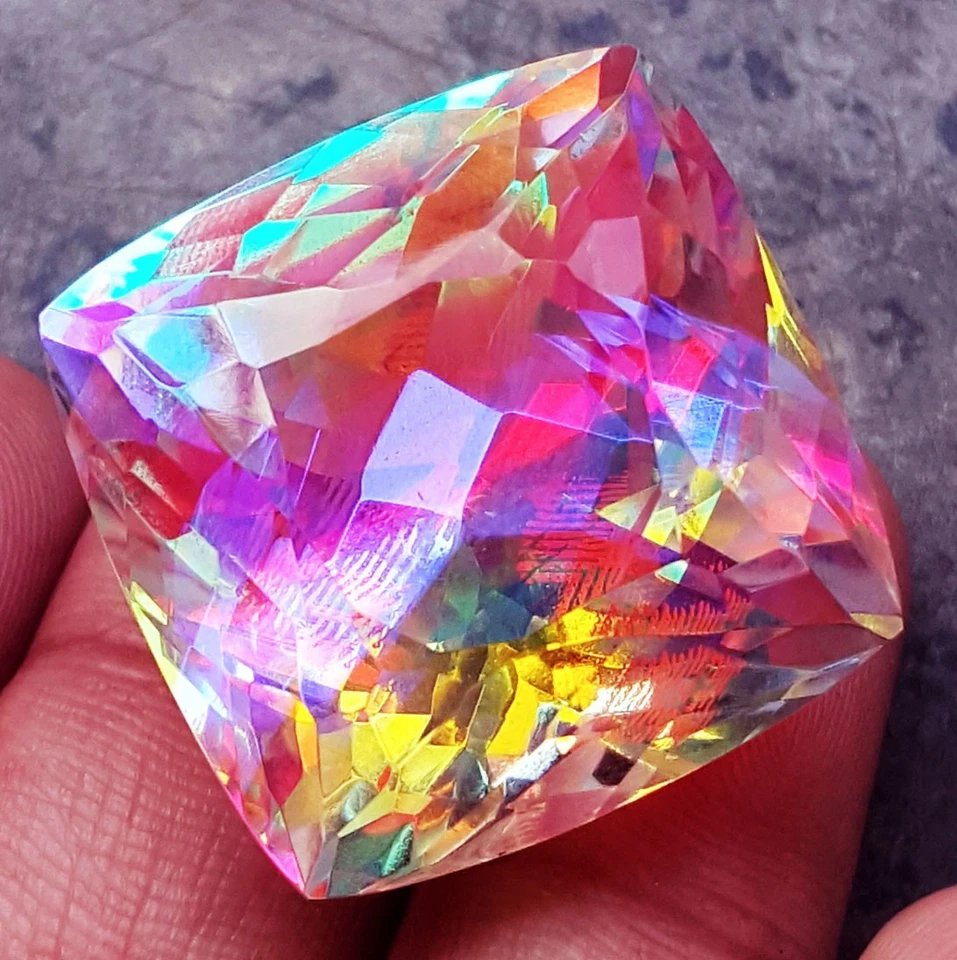 Certified Cushion Cut 65 To 70 Ct Mystic Quartz In Rainbow Color Loose Gemstone - Image 1 of 4