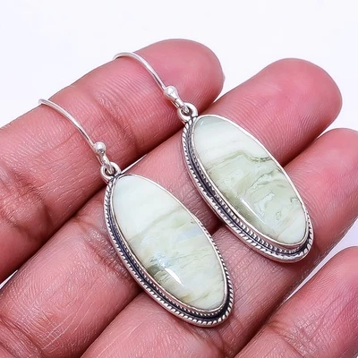 Natural Serpentine 925 Sterling Silver Earring 1.95" E802133953, Christmas Gift - Image 1 of 4