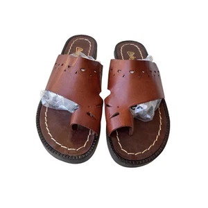 Sandalias Mujer Cuero Marrón Slide Hechas en España Talla 38 Detalle Recortado - Imagen 1 de 7