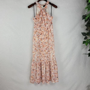 Laundry by Shelli Segal Womens Dress Size 2 Orange Halter Neck Midi Tiered Maxi - Picture 1 of 20
