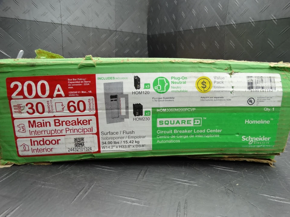 Square D Homeline 200A 30 空间 60 电路室内主断路器面板带盖 — 第 1/4 张图片