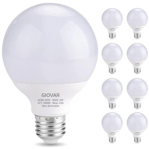 8-Pack G25 LED Globe Light Bulbs, Daylight 5000K, 120V 40W Equivalent LED Van... - Picture 1 of 7