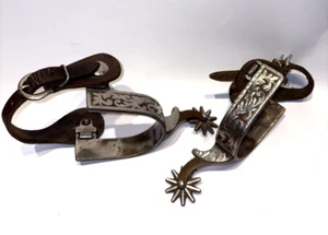 SIGNED JGL ANTIQUE OR VINTAGE SILVER OVERLAY WESTERN SPURS - NICE USED CONDITION - Picture 1 of 19