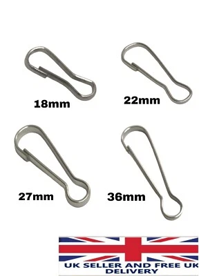 BIRDLOVERS 5 - 500 LANYARD STEEL SILVER SPRING CLIPS CLASPS KEYRINGs HOOK 18,22,27,36MM