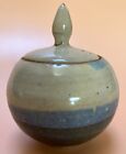 Vintage? Handmade Studio Art Pottery Blue & Beige Small Jar w/Lid Ceramic 3.75"