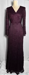 Leslie Fay Dress Maxi Gown 6 Long Sleeve Formal Lace Stretchy Burgundy New - Picture 1 of 13