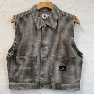 Calvin Klein Women's Vest Grey Melange Stripes Size L Vintage NWT - Picture 1 of 12