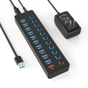 Powered USB Hub 11-Port USB 3.0 Hub Splitter - 10 USB 3.0 Data Transfer Ports... - Picture 1 of 7