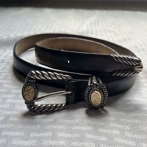 Brighton Museum Collection Belt Coins Black w/ Silver and Gold Wm 90s Vtg