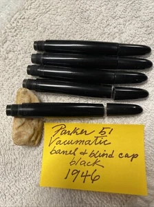 Parker 51 Black 1946 Vacumatic Fountain Pen Barrel & Blind Cap Combo ONE - Picture 1 of 4