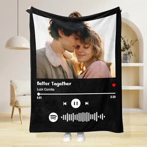 Personalized Name & Music Throw Blanket Throw Fleece Custom With Photo Blankets - Picture 1 of 10