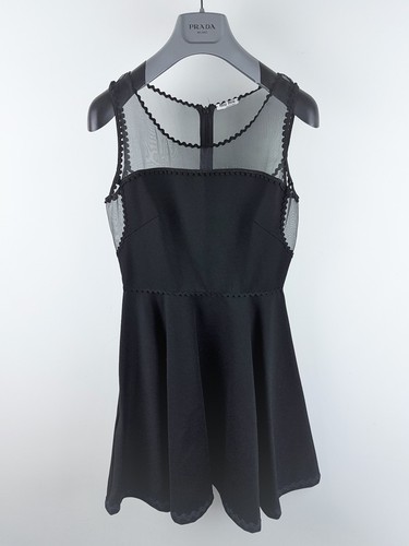 Mini abito MIU MIU Jersey Nera Chiffon Seta LBD ~Nuovo con etichette~