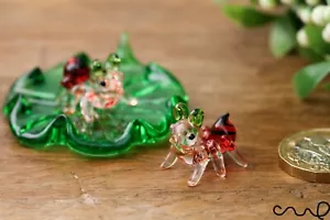 Conjunto hecho a mano de hormigas de vidrio pequeño y hoja de loto brillo jardín decoración del hogar adorno - Imagen 1 de 6