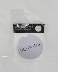 Crazy Cat Lady Absorbent Car Coaster White Ceramic 2.6" - Bild 1 von 2