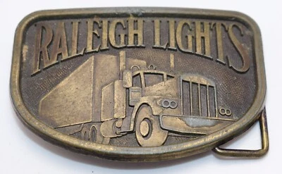 RJ Raleigh Lights Belt Buckle Brass Semi Tractor with Sleeper and Trailer  - Image 1 of 2
