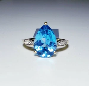 Fabulous 10K Yellow Gold Blue Topaz & White Zircon Ring Size 7/ Anillo de Oro - Picture 1 of 11