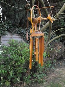 GARDEN WIND CHIMES NODDING DRAGON NOVELTY BAMBOO WOODEN WIND CHIME DECORATION
