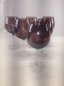 Set(6) Purple Luster Iridescent Glass Wine Goblets w/Clear Stem Foot 8 1/2” Tall - Picture 1 of 12