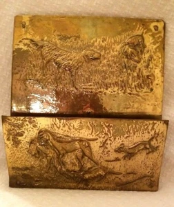 VINTAGE WALL MOUNT HAND MADE BRASS LETTER HOLDER DEPICTING HUNTING DOGS W/ FOX - Picture 1 of 4