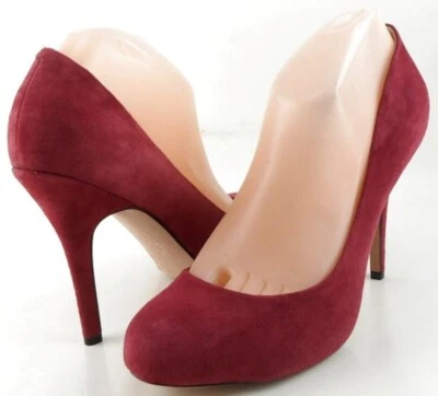 $175 JOAN & DAVID ERINA Vino Rojo Gamuza Diseñador Punta Redonda Tacones Bombas 8 Foto 1 de 4