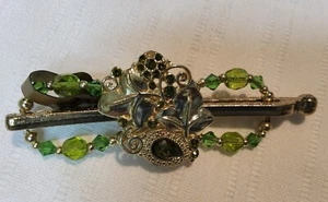 Lilla Rose SMALL "Olivia"  Green Brass Gold Brooch Flexi-Clip Hair Accessory - Picture 1 of 3