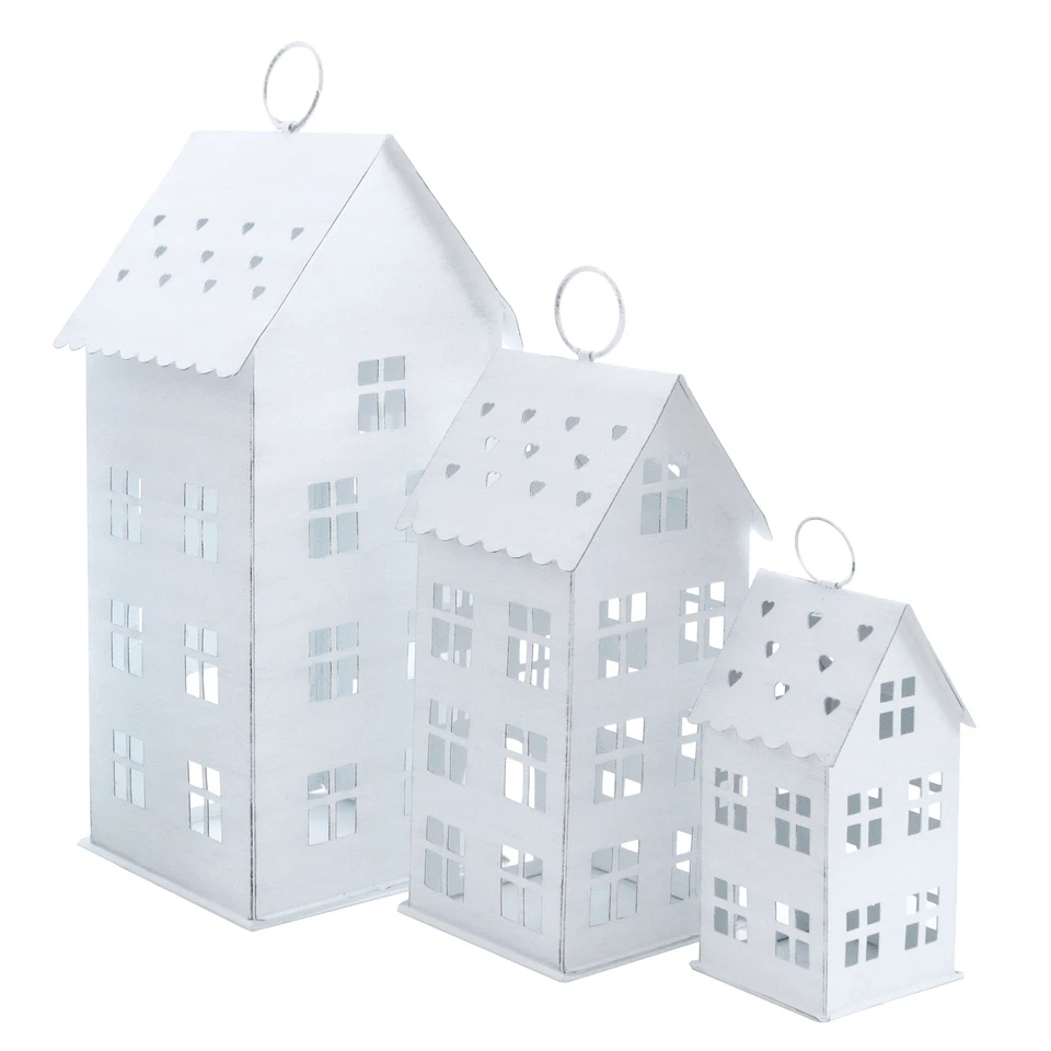 3er Set Metall Windlicht zum Hängen - 2 Farben - Deko Haus Laterne Lampion Außen - Bild 1 von 1