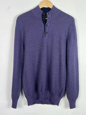 Suéter Henley Robert Talbott roxo malha favo de mel lã merino Itália masculino G - Imagem 1 de 4