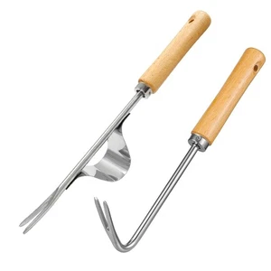 Dibber manual, salpicadero de siembra de acero inoxidable con mango de madera, perforador de orificio de jardín... - Imagen 1 de 7