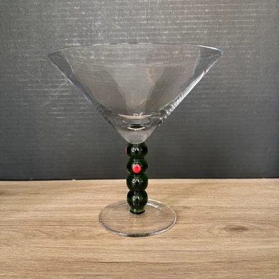 Vintage Artland GIANT MARTINI GLASS Soplado a Mano Verde Olivas Tallo Vodka Gin Bar Foto 1 de 3