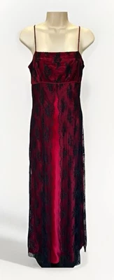 VTG Y2K 90s Black Lace Red Fairy Whimsigoth Grunge Maxi Formal Gown Dress MED - Image 1 of 4